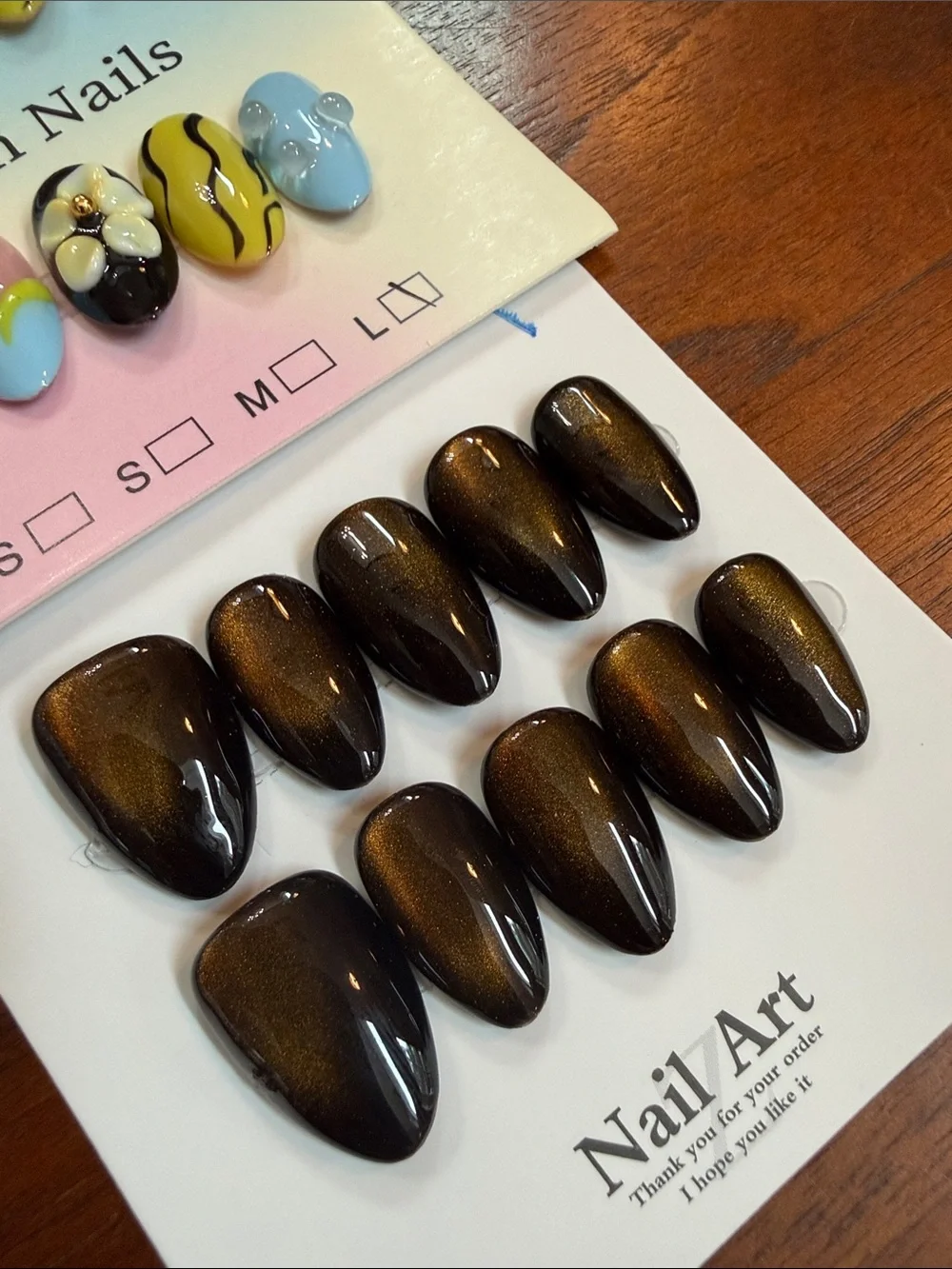3D Press On Nails Set with Pastel Floral & Shimmery Cat Eye